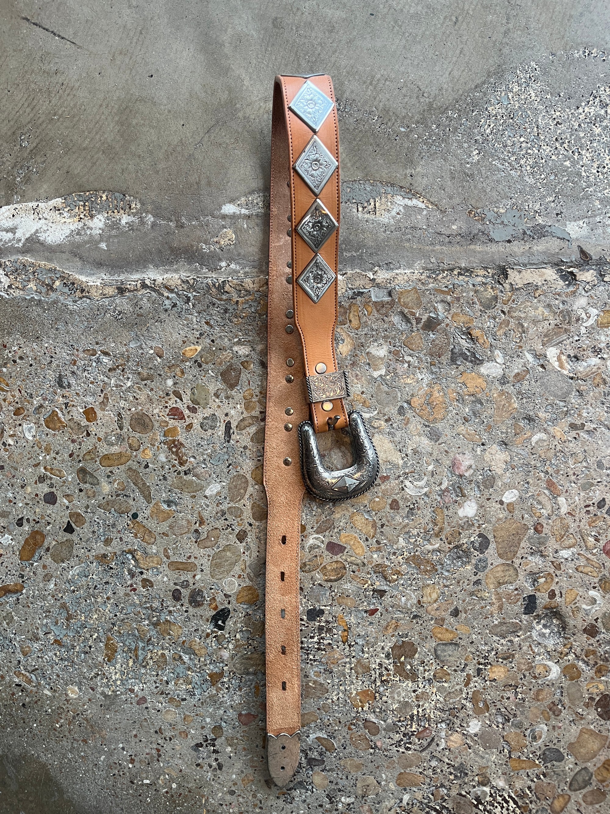 Light Brown Silver Plated Leather Belt