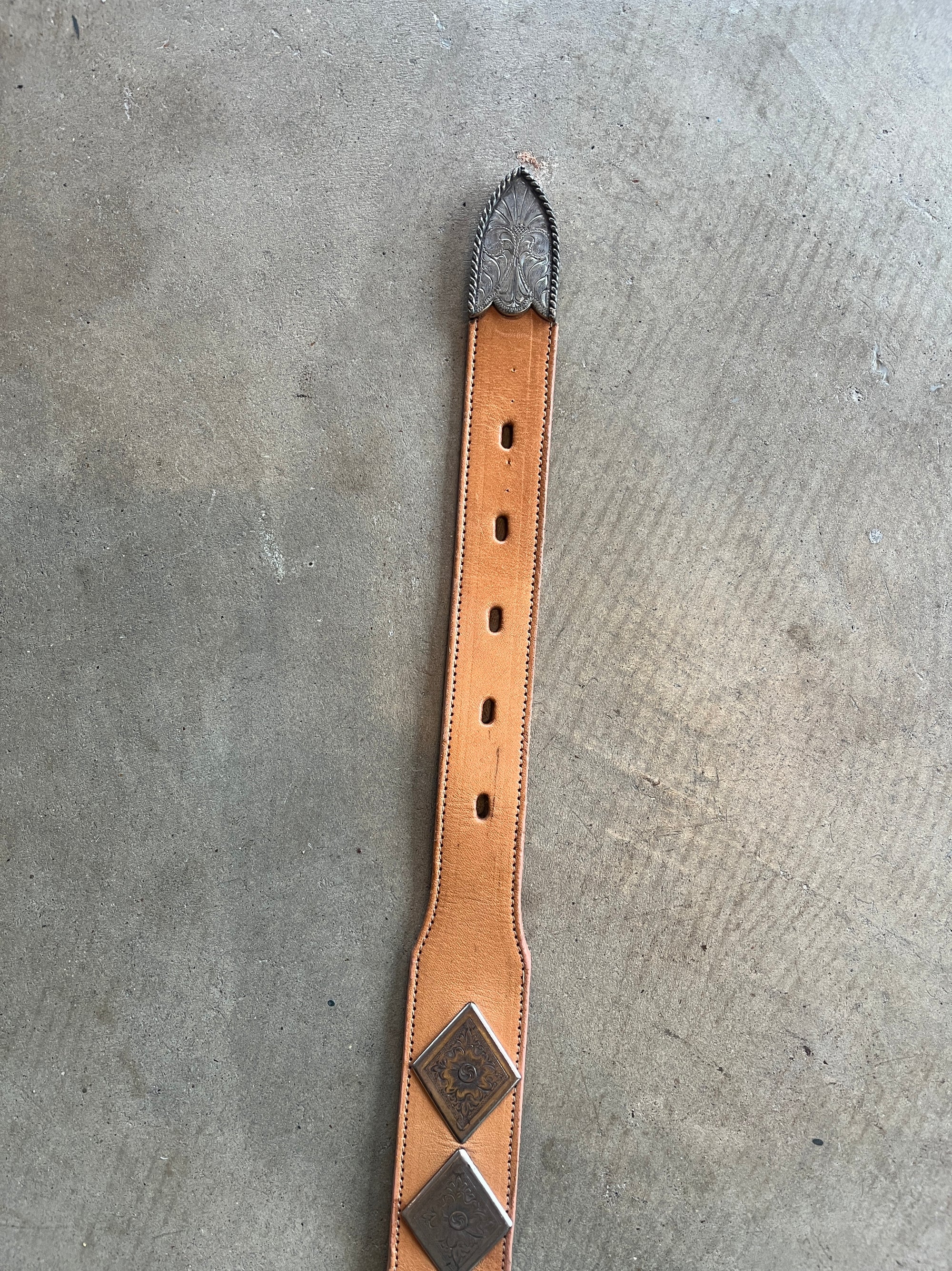 Light Brown Silver Plated Leather Belt
