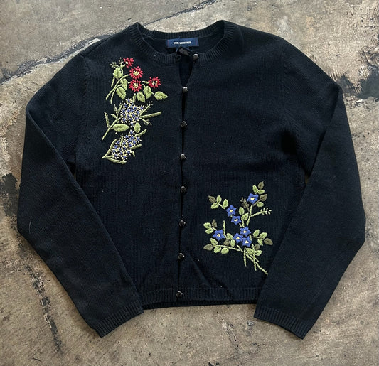Black Floral Embroidered Cardigan