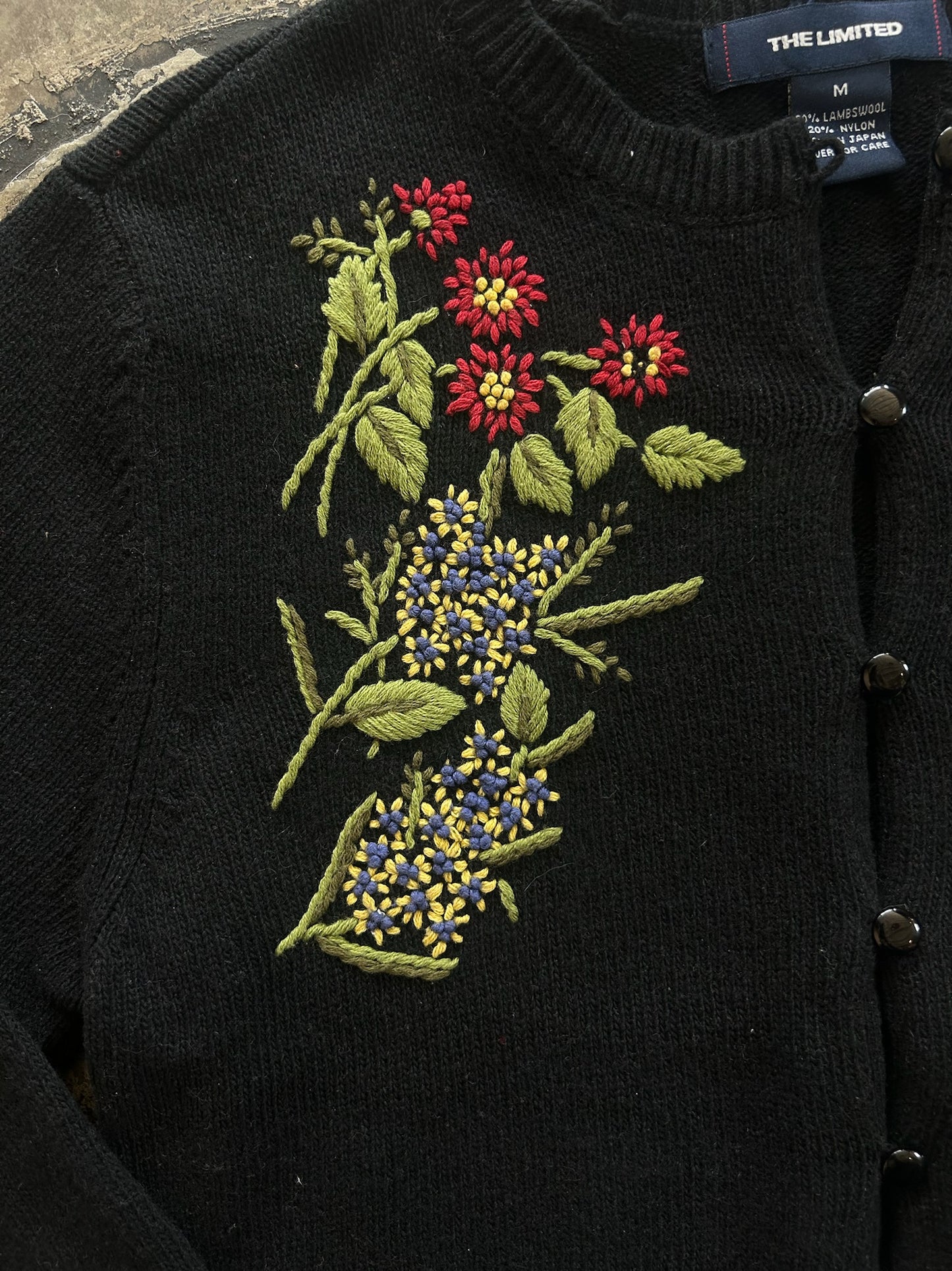 Black Floral Embroidered Cardigan