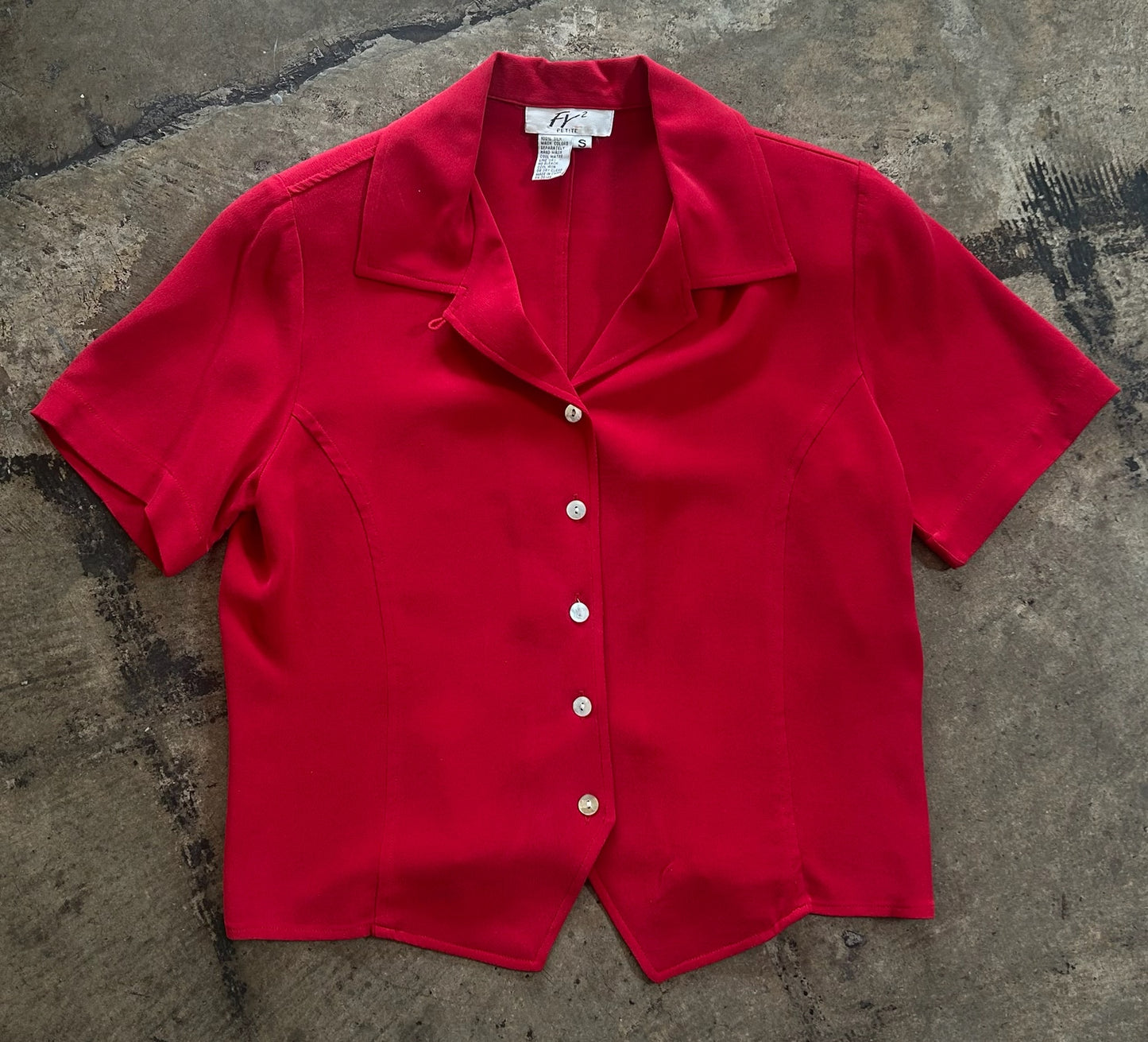 Red Cropped Button Front Blouse