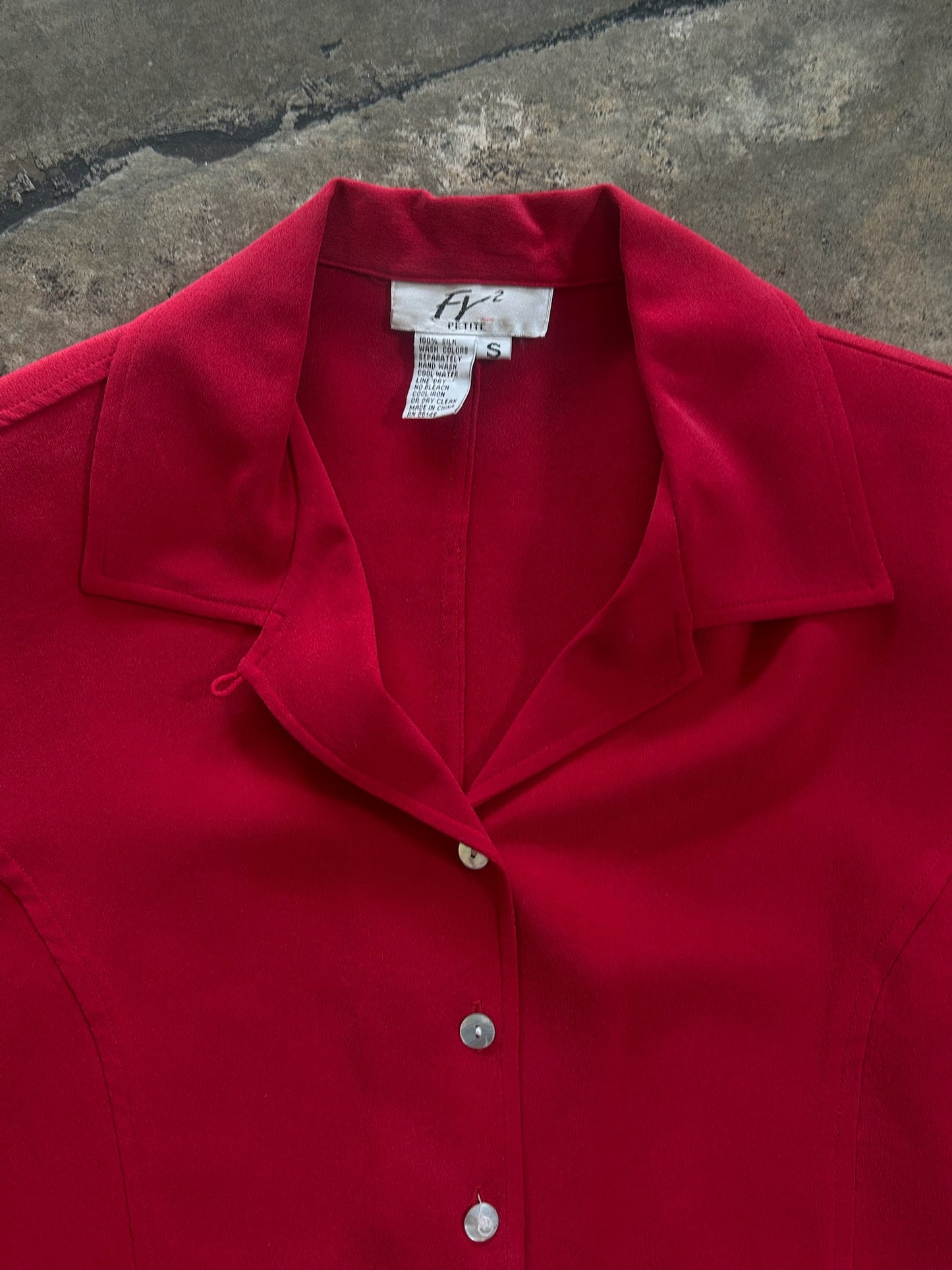 Red Cropped Button Front Blouse