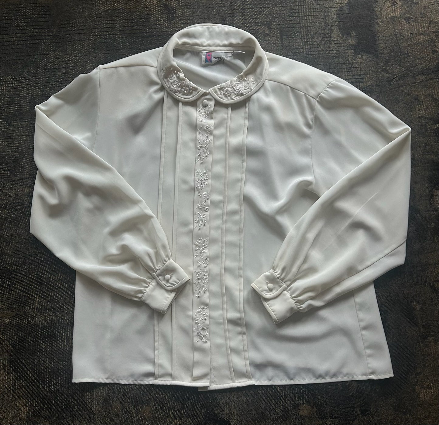 Cream Pleated + Pearl Embellished Blouse