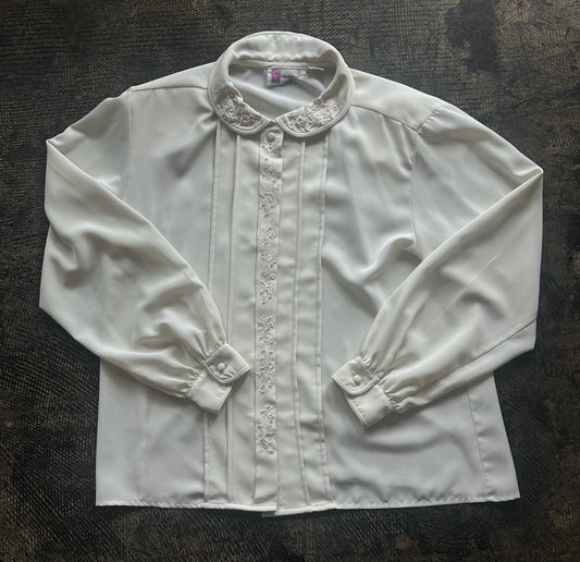Cream Pleated + Pearl Embellished Blouse