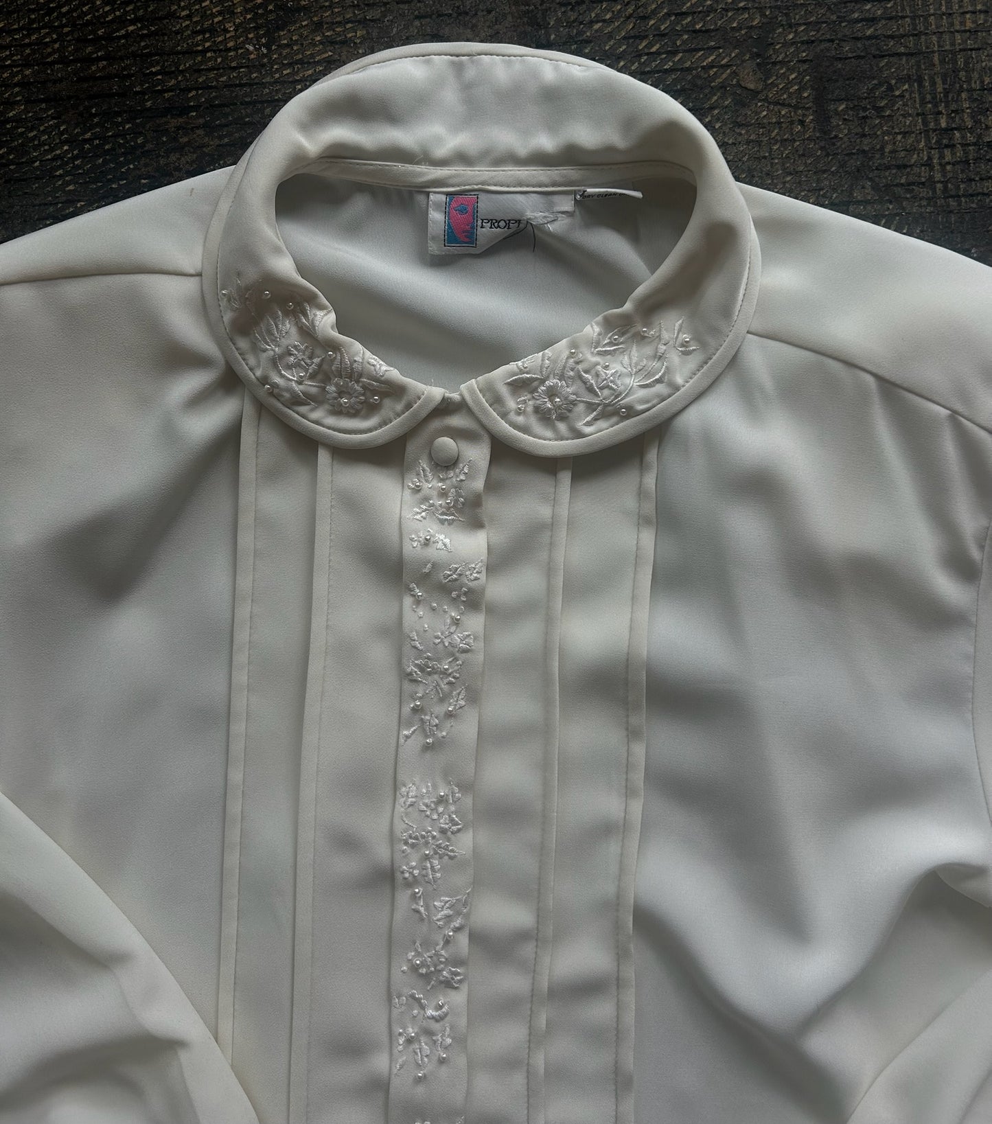 Cream Pleated + Pearl Embellished Blouse