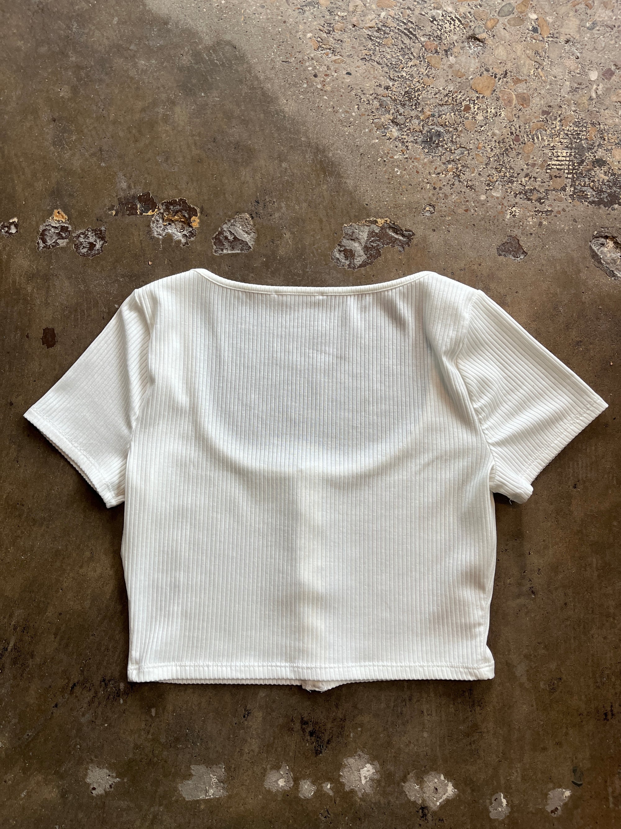 Reformation White Button Front Ribbed Crop Top