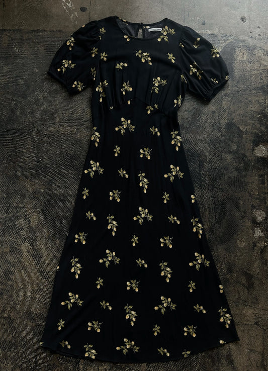 Black + Yellow Floral Reformation Maxi Dress