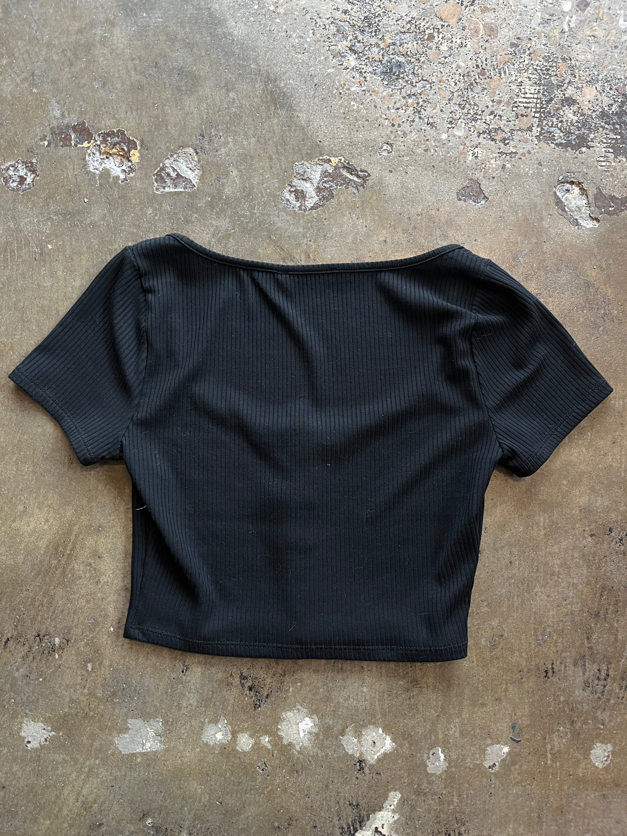 Reformation Black Button Front Ribbed Crop Top