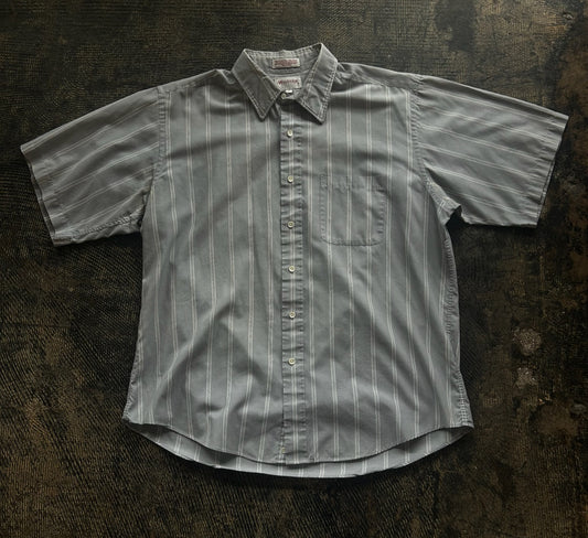 Gray Striped Short Sleeve Button Up