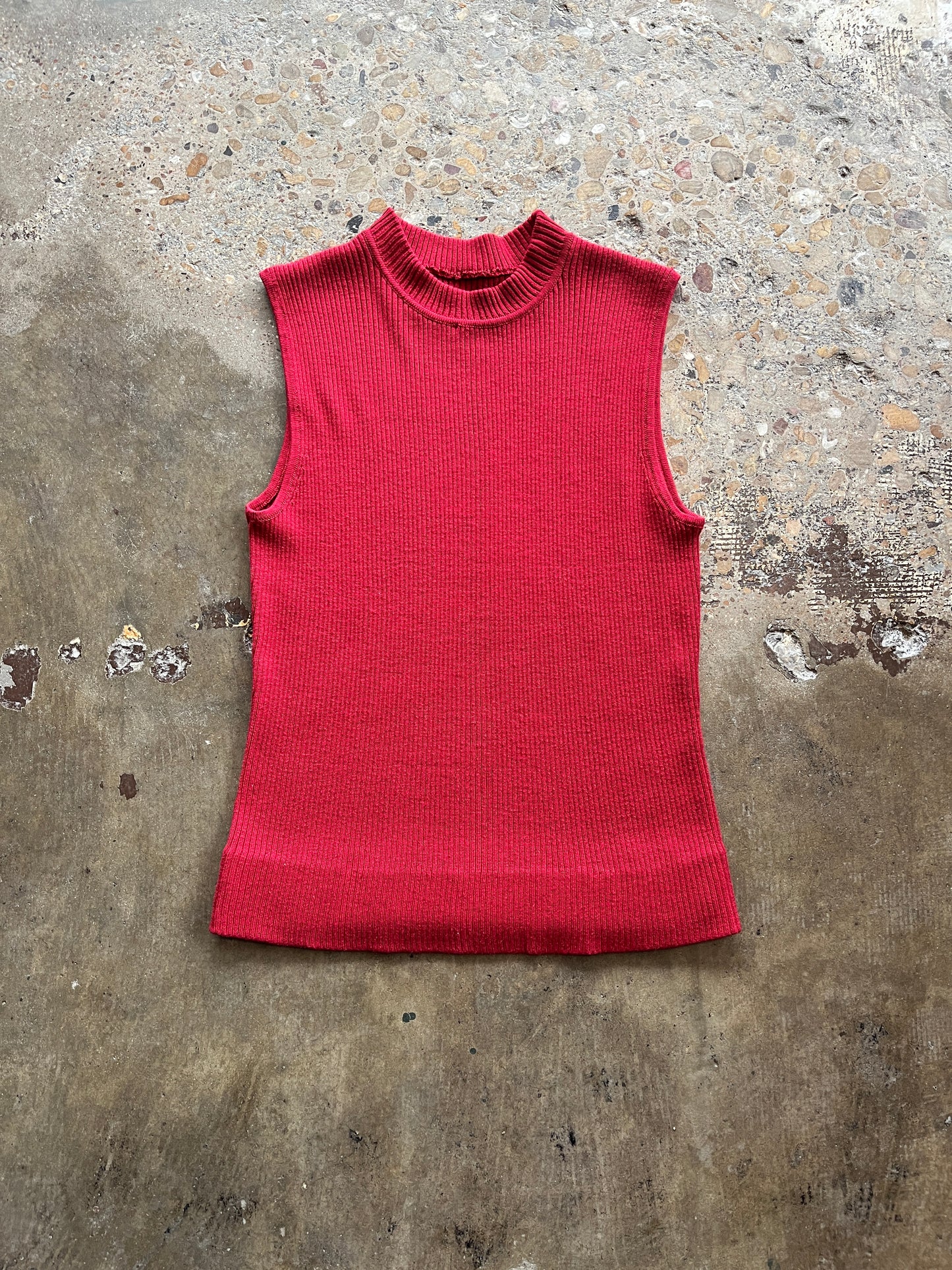 Red Mock Neck Knit Tank