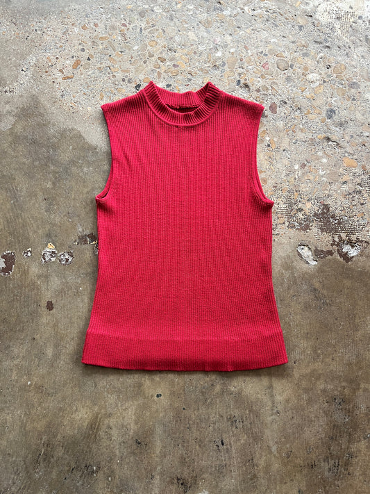 Red Mock Neck Knit Tank