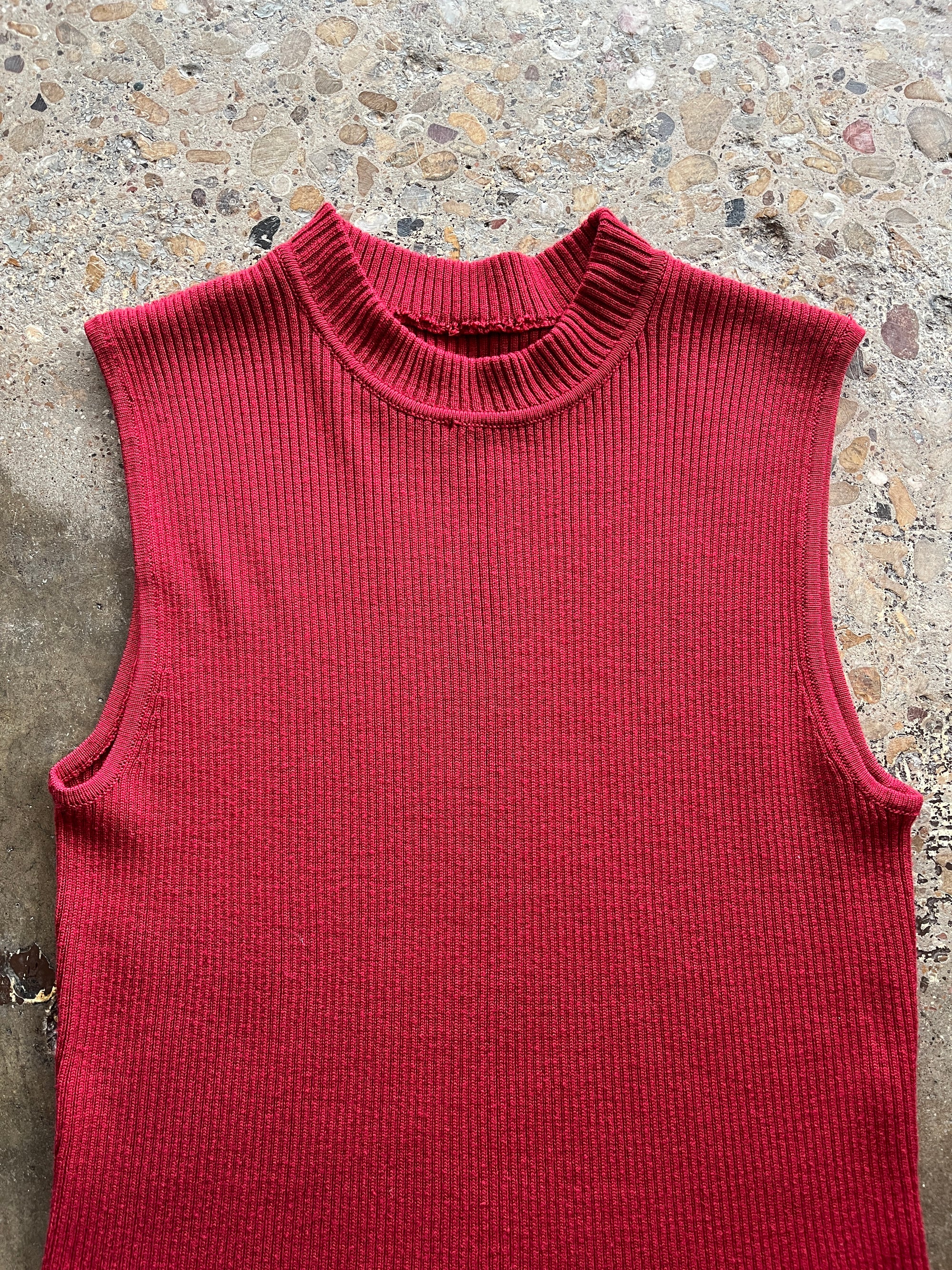 Red Mock Neck Knit Tank