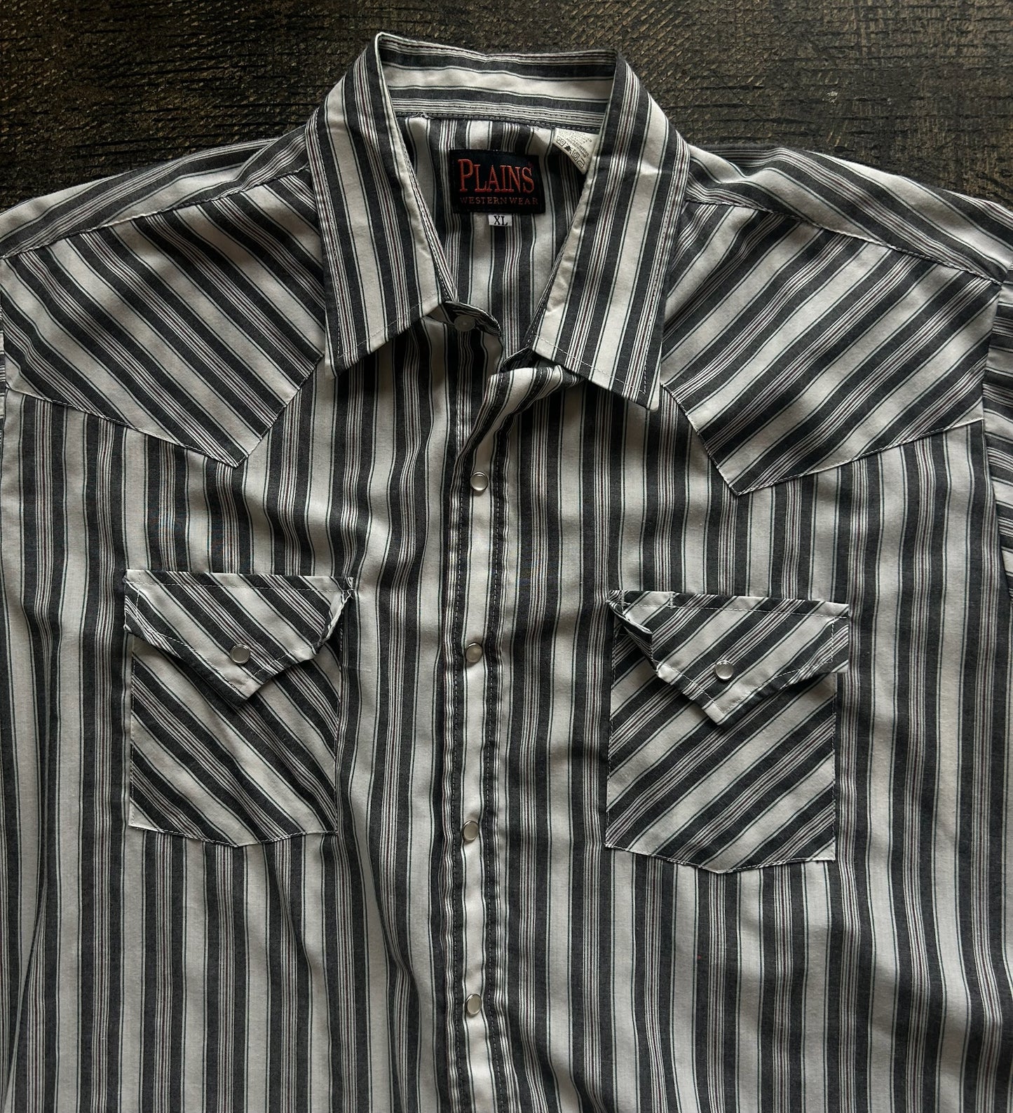 White Striped Plains Short Sleeve Pearl Snap