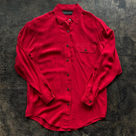 Red Silk Button Up Blouse