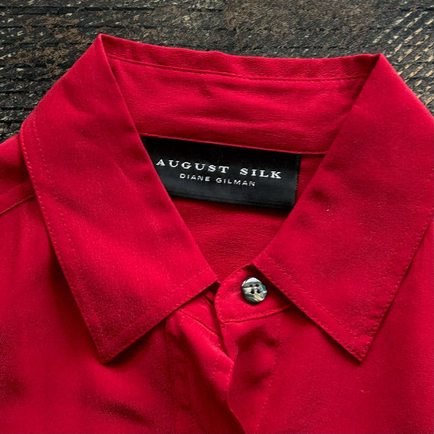 Red Silk Button Up Blouse