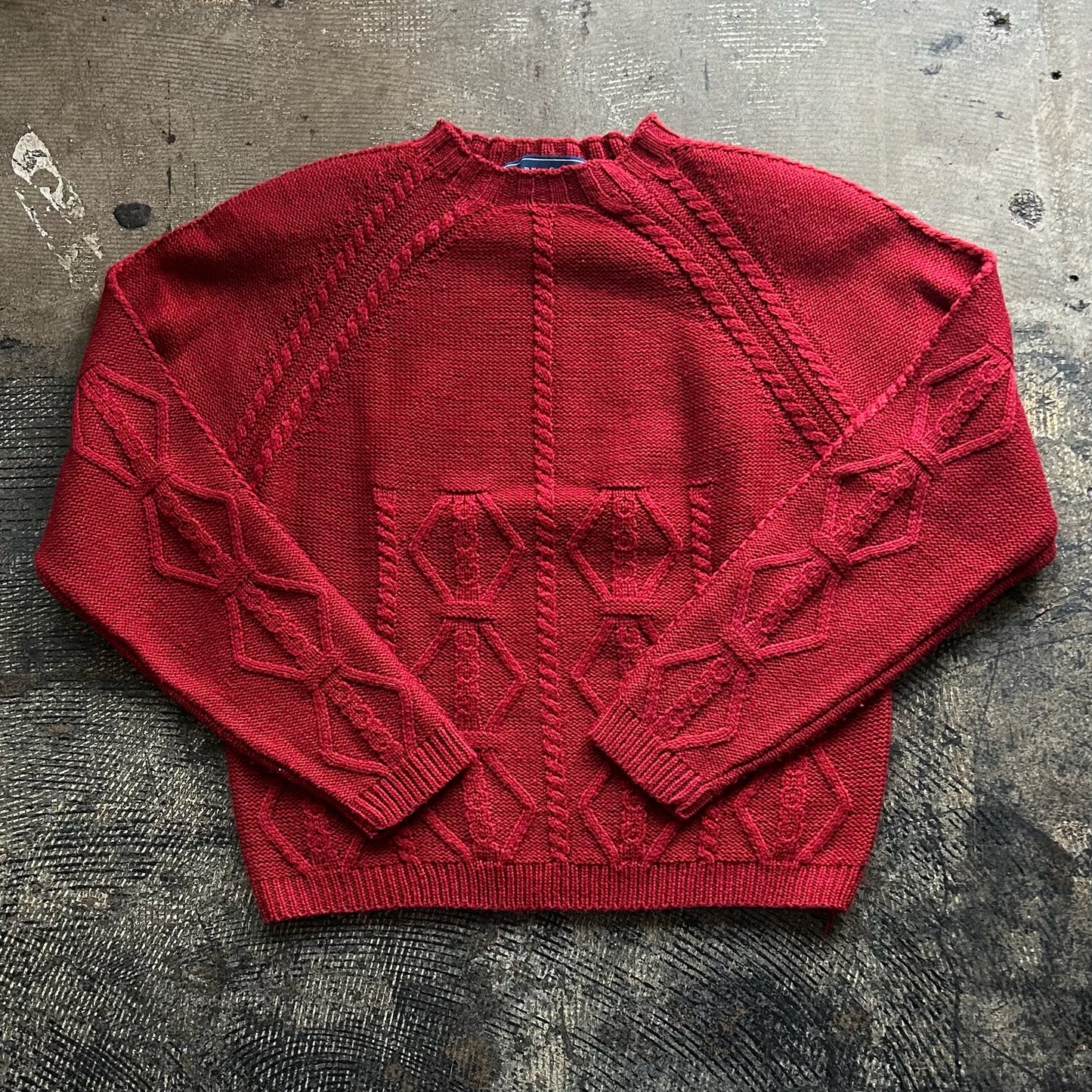 Dark Red Cable Knit Sweater