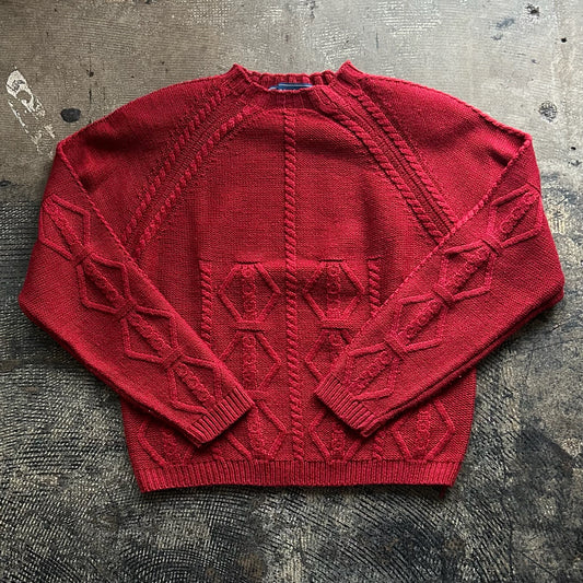 Dark Red Cable Knit Sweater