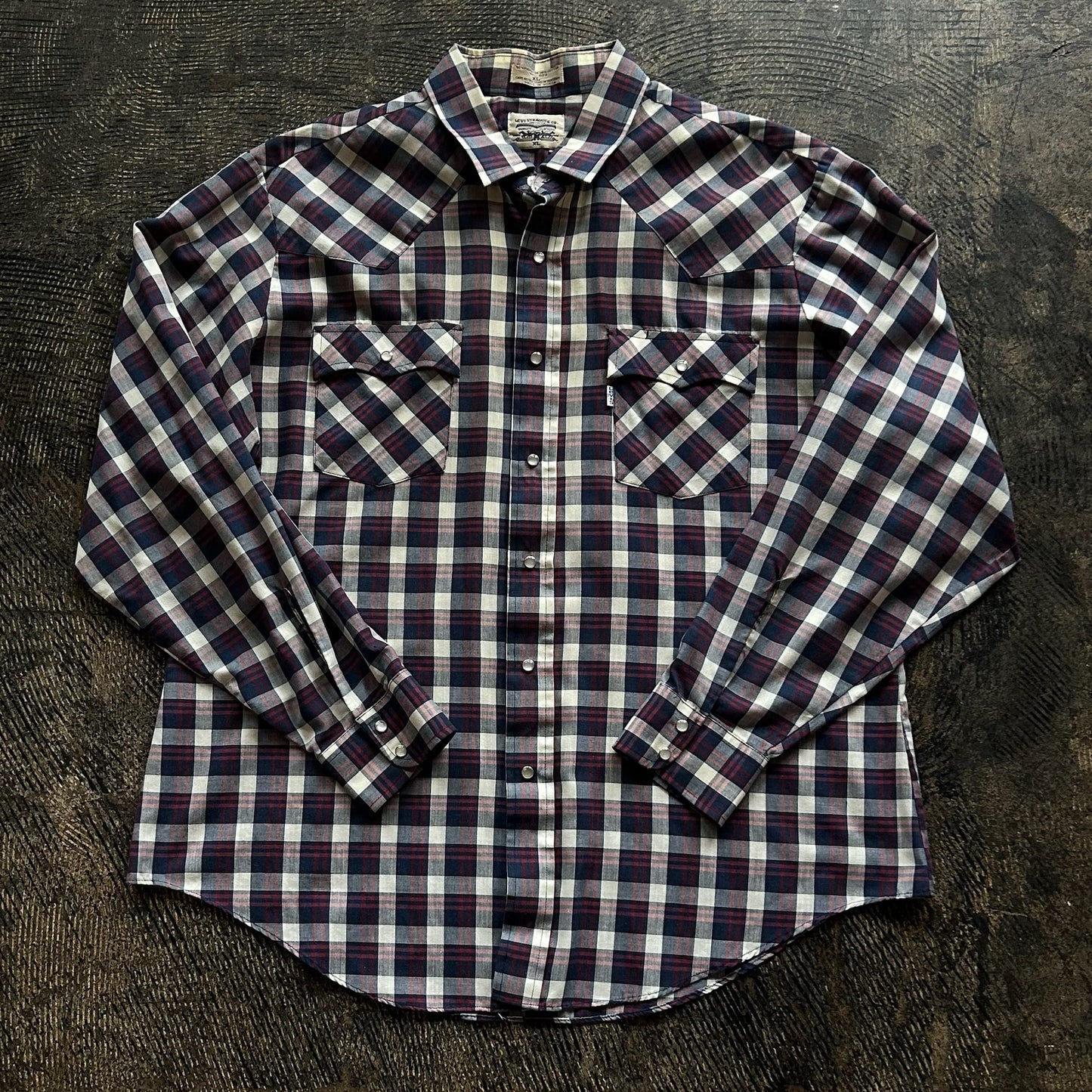Plaid Navy + Red Levi Pearl Snap