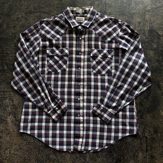 Plaid Navy + Red Levi Pearl Snap