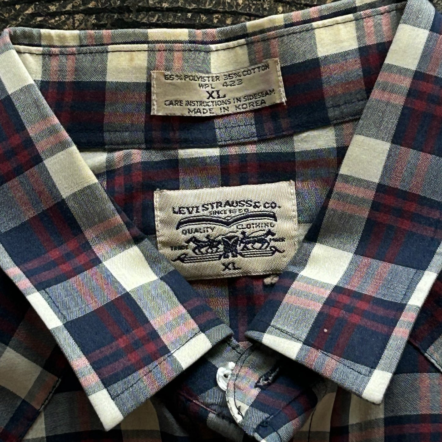 Plaid Navy + Red Levi Pearl Snap