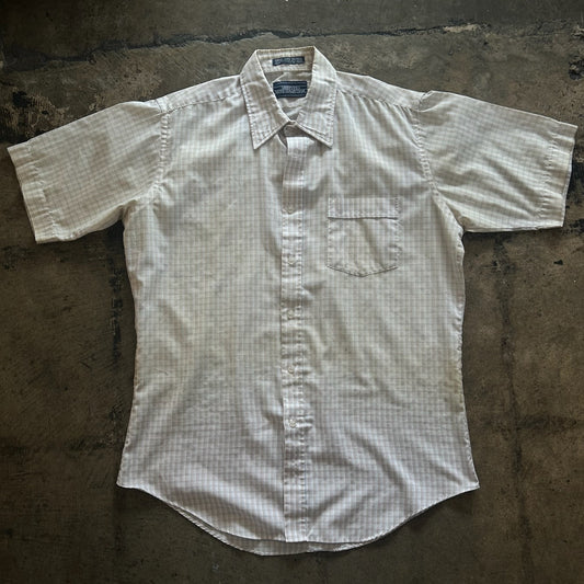 Beige + Pastel Plaid Short Sleeve Button Up