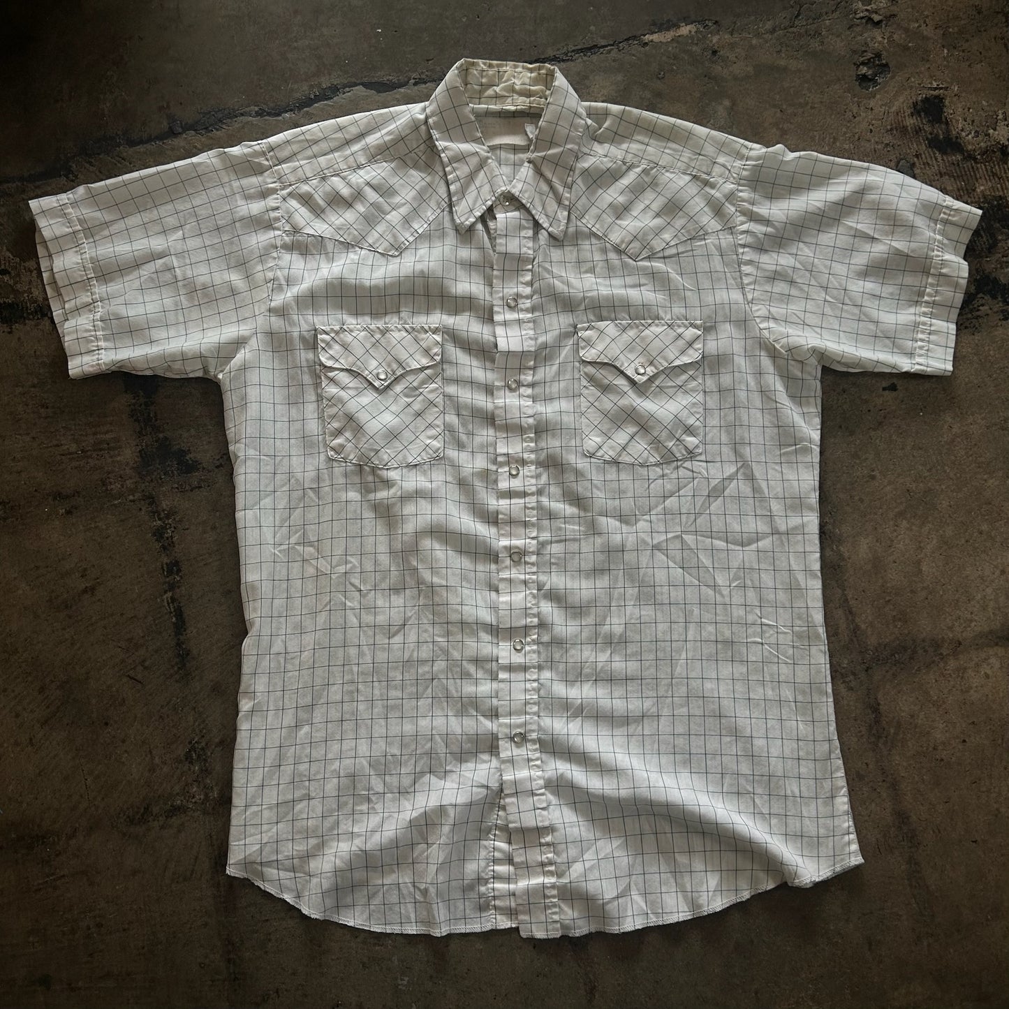 White + Blue Plaid Short Sleeve Pearl Snap