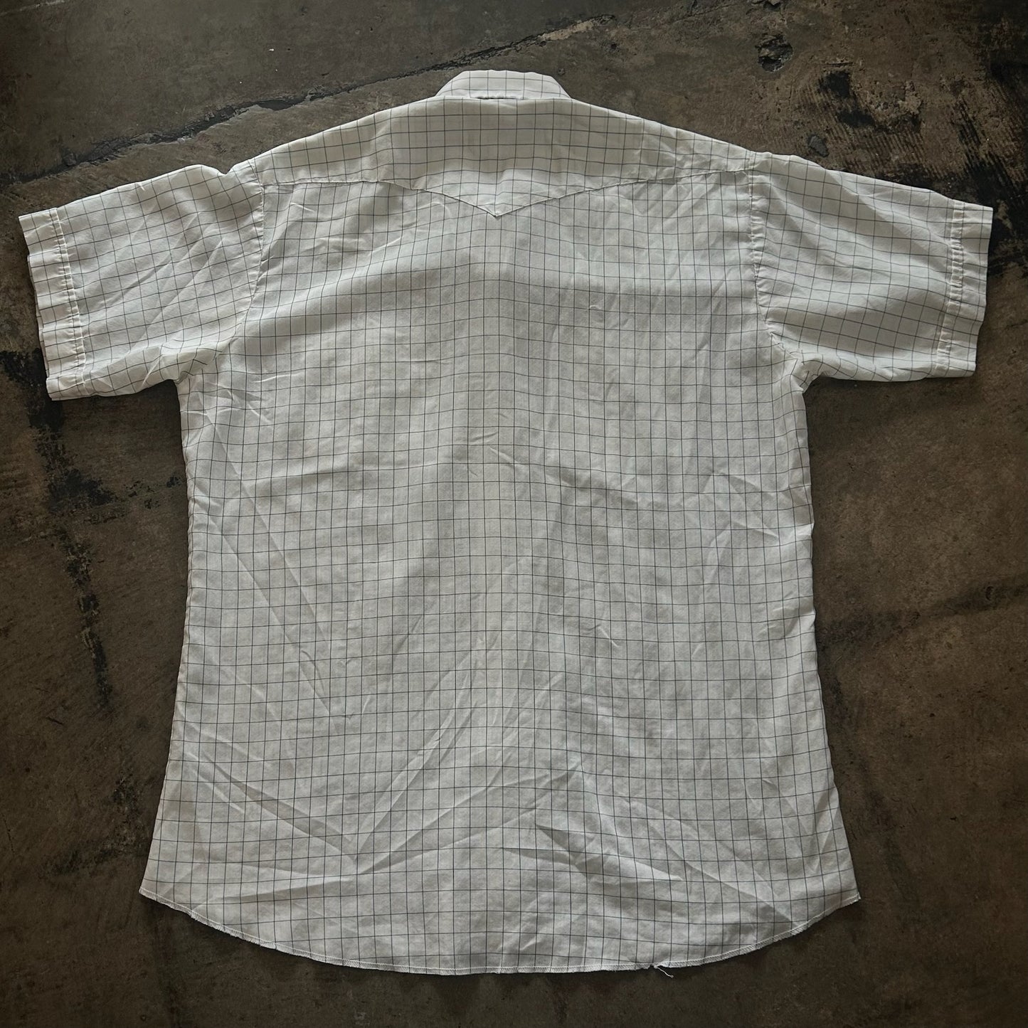 White + Blue Plaid Short Sleeve Pearl Snap