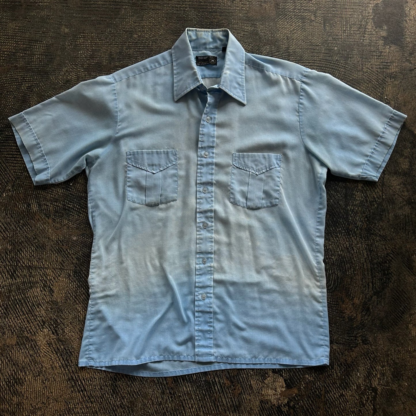Distressed JC Penney Blue Short Sleeve Button Up