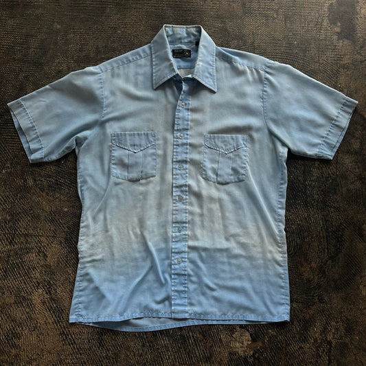 Distressed JC Penney Blue Short Sleeve Button Up