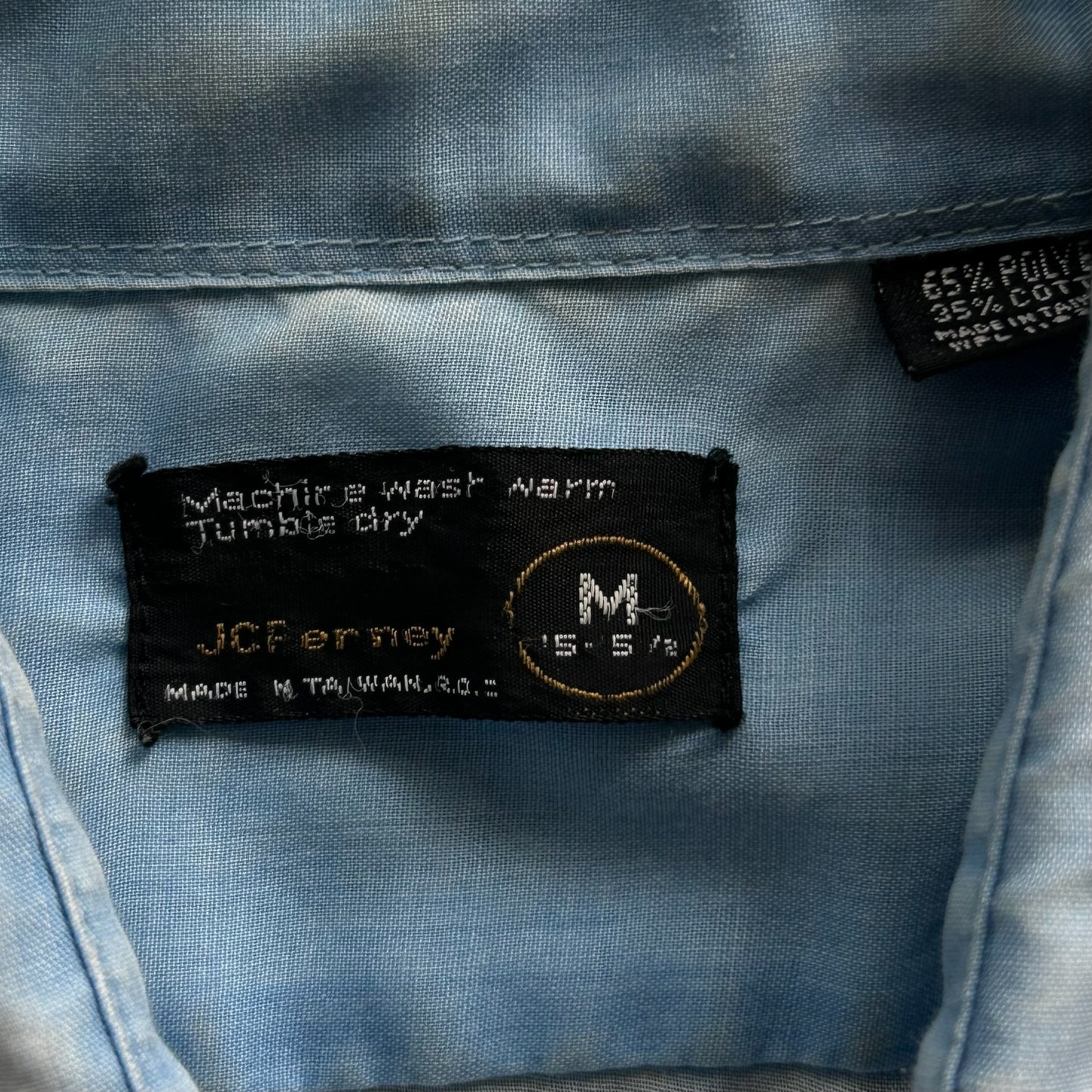 Distressed JC Penney Blue Short Sleeve Button Up
