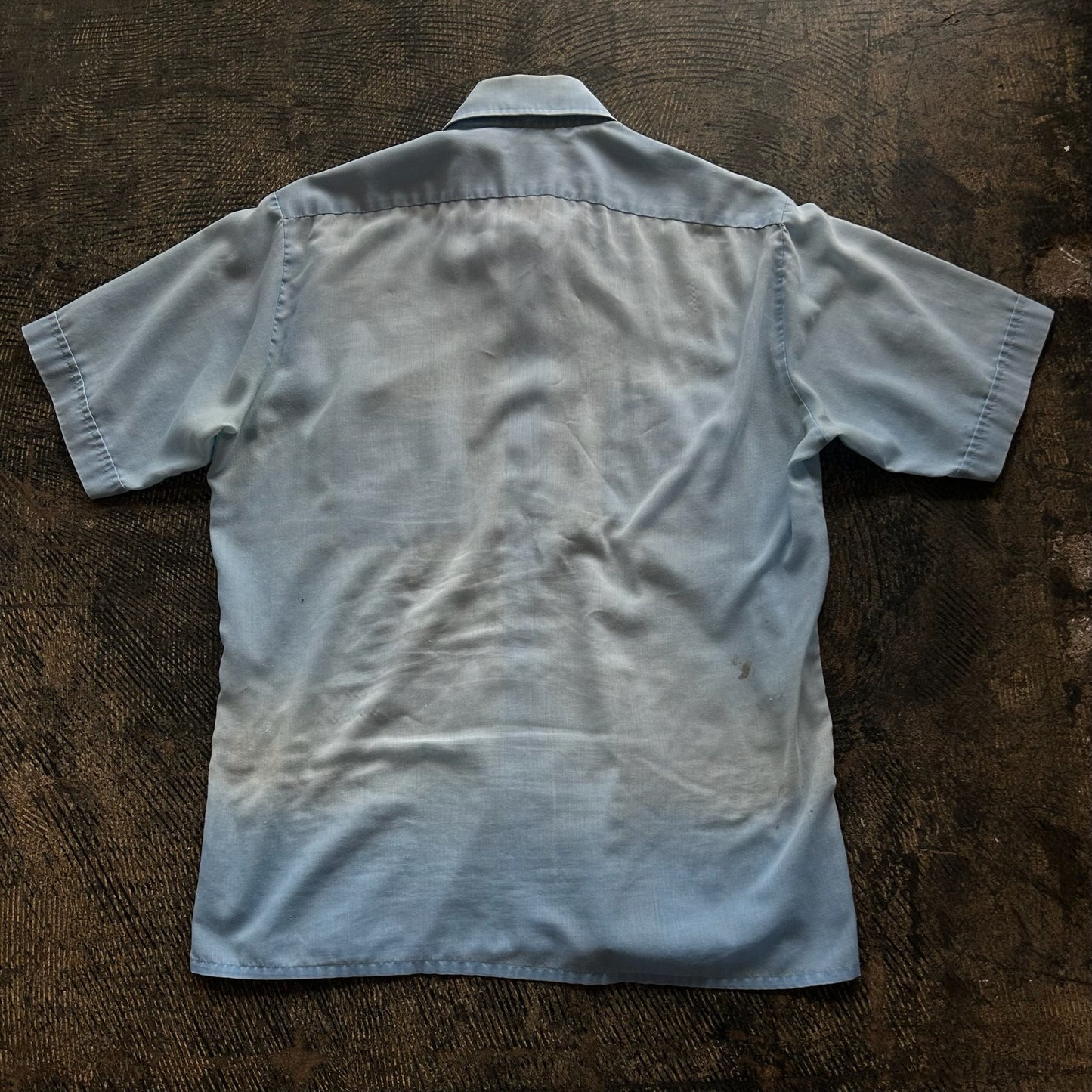 Distressed JC Penney Blue Short Sleeve Button Up