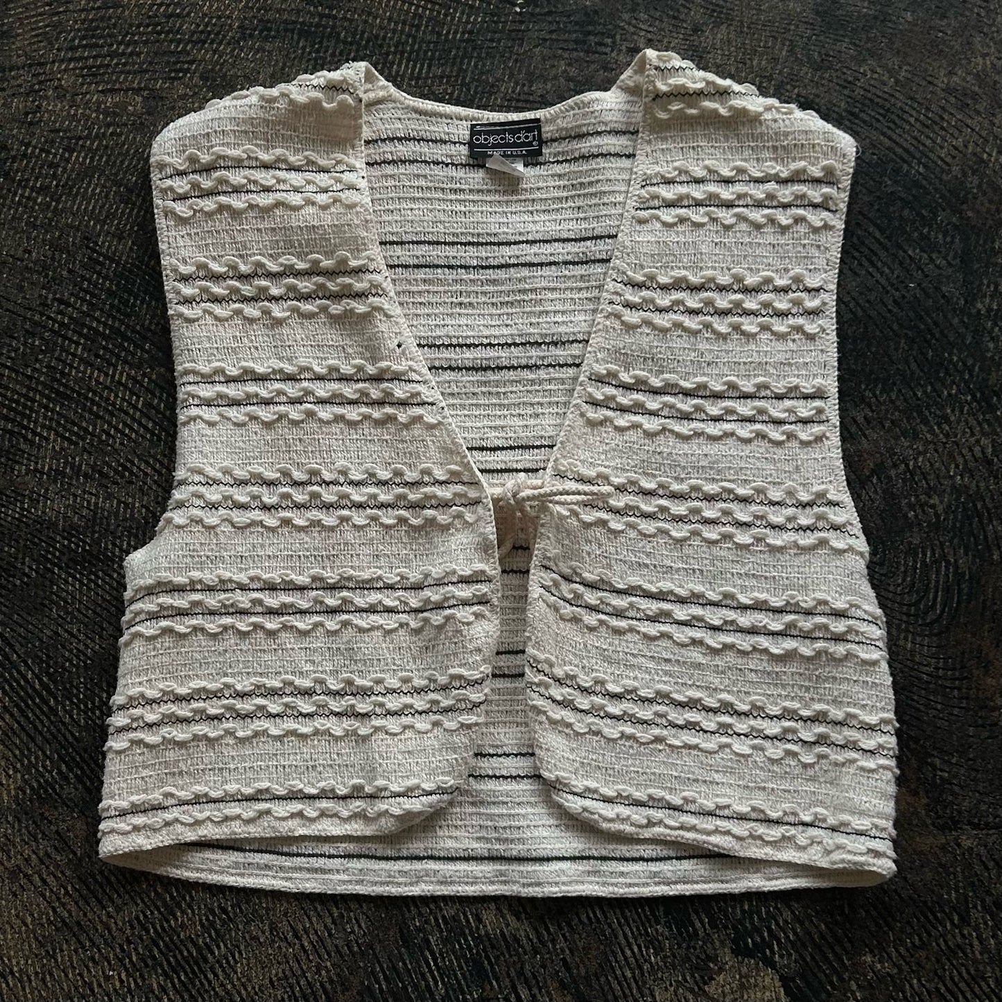 Cream Textured Tie Front Vest