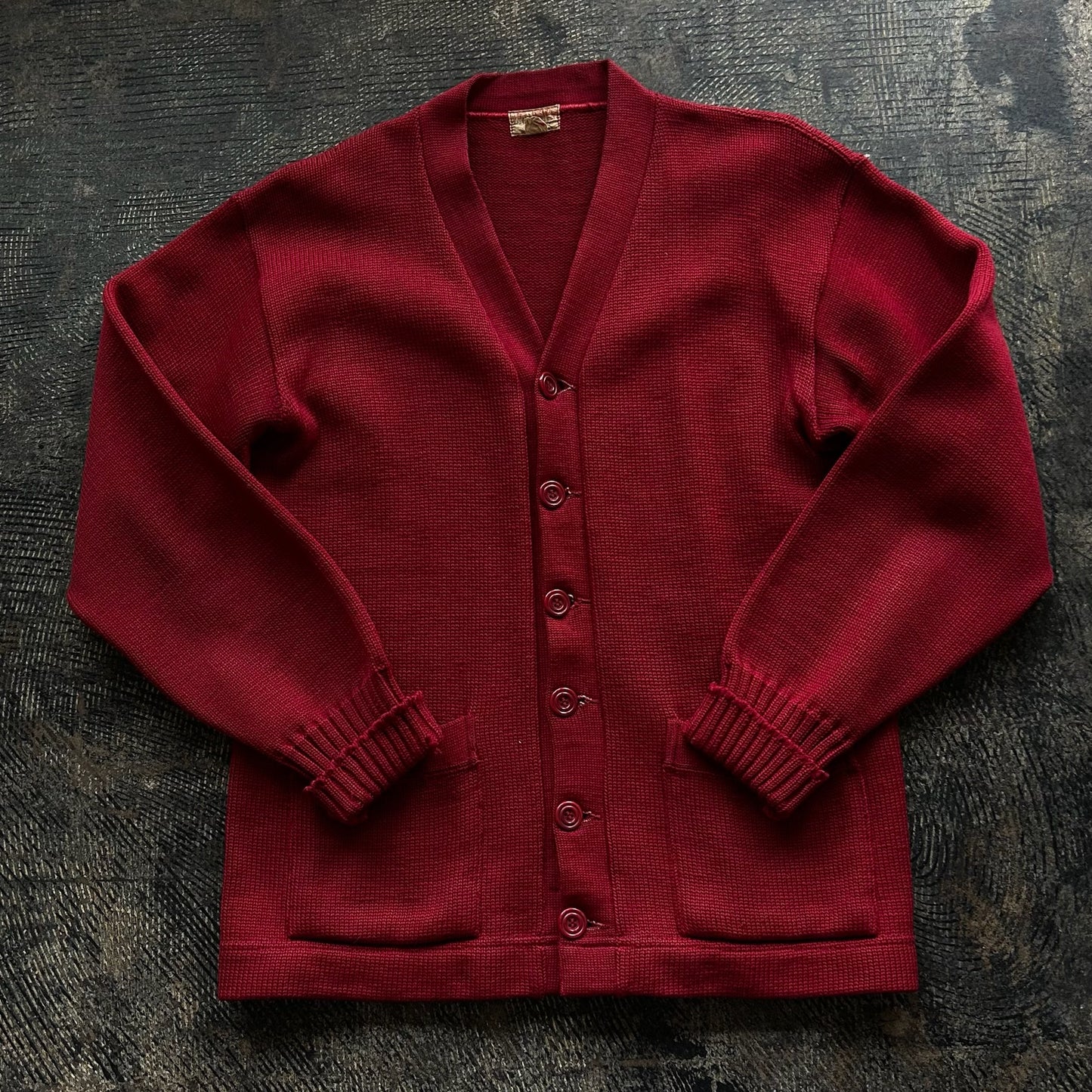 Dark Red Button Up Cardigan with Pockets