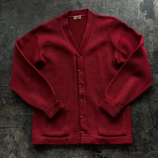 Dark Red Button Up Cardigan with Pockets