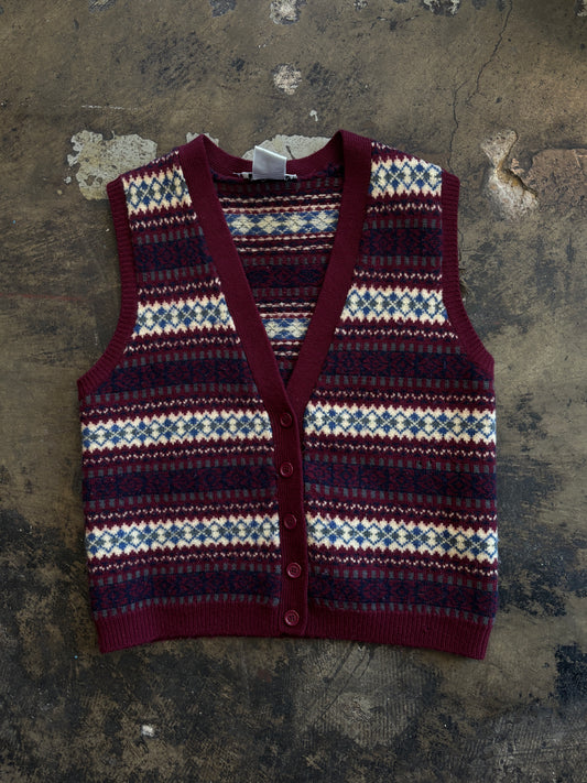 Maroon Talbots Fair Isle Sweater Vest