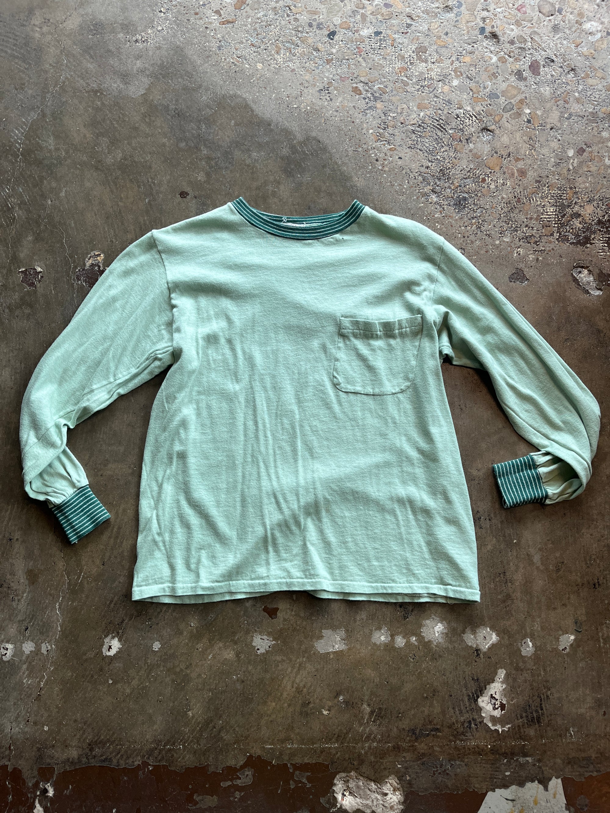 Sage Long Sleeve Ringer Tee with Pocket