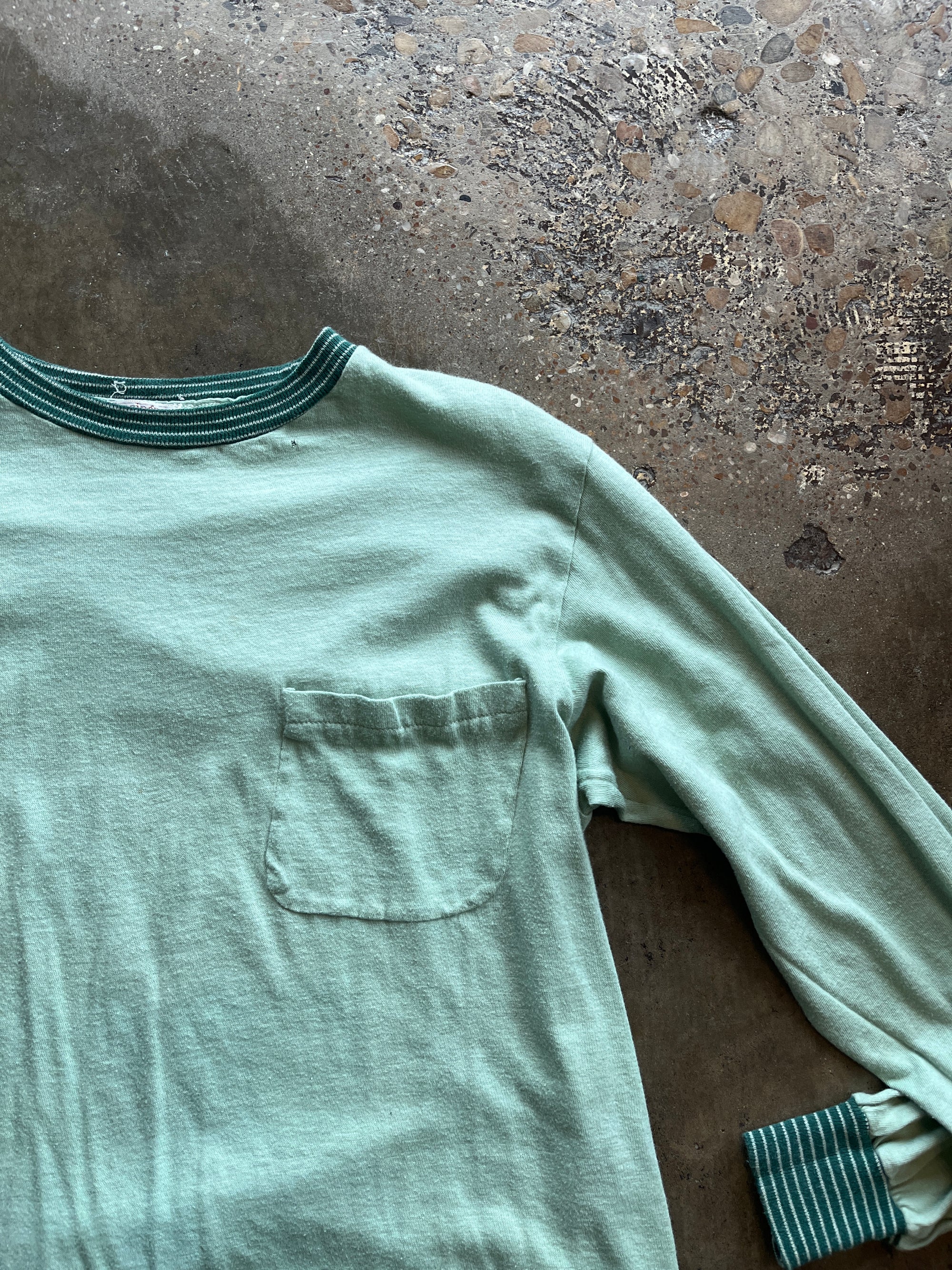 Sage Long Sleeve Ringer Tee with Pocket
