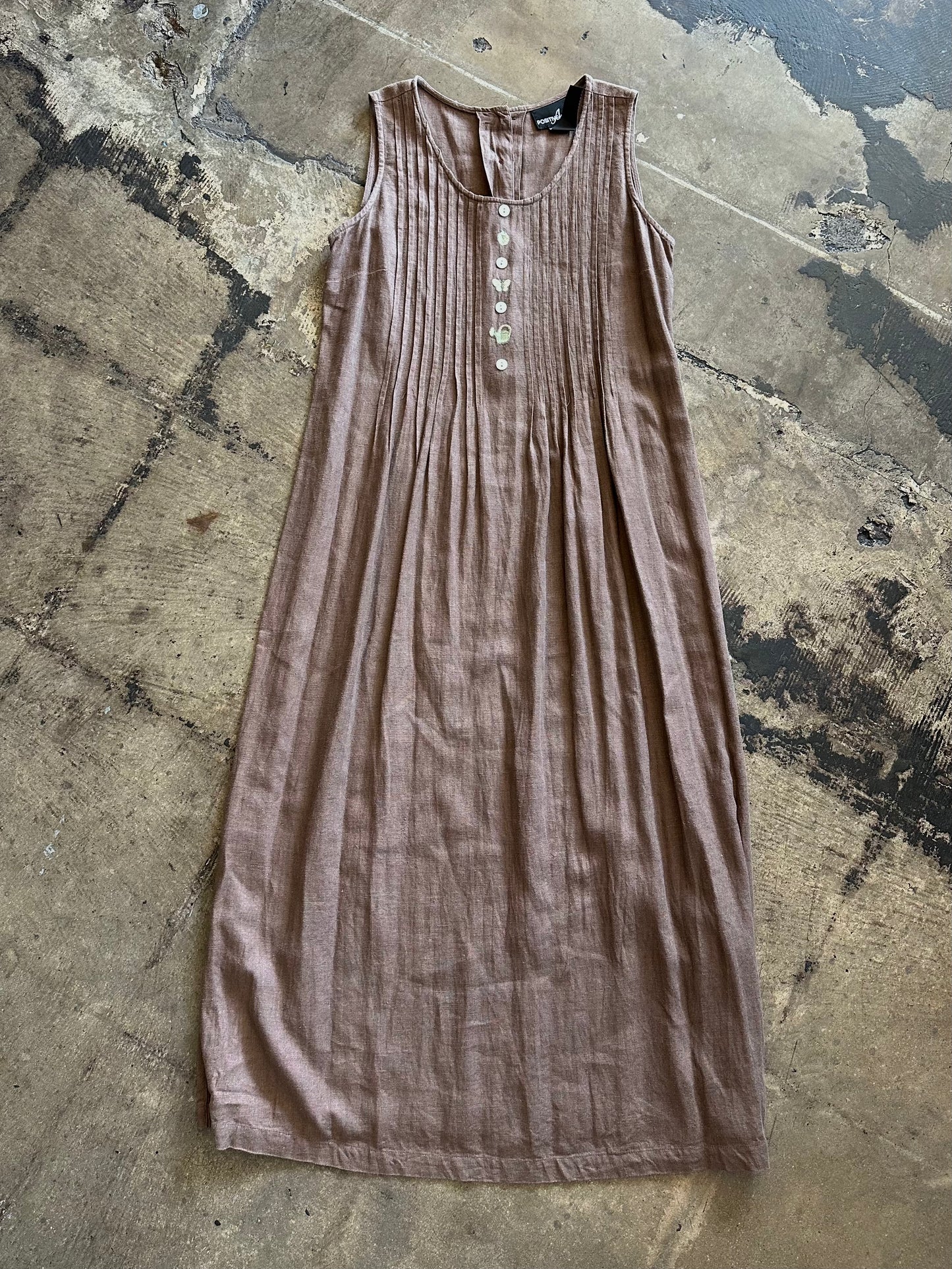 Mocha Garden Linen Sleeveless Dress