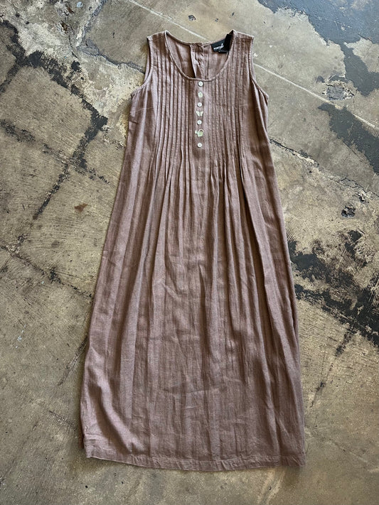 Mocha Garden Linen Sleeveless Dress