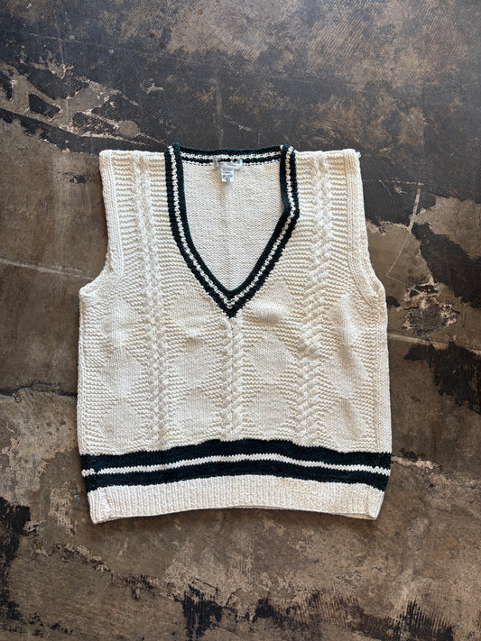 Cream + Navy V Neck Sweater Vest