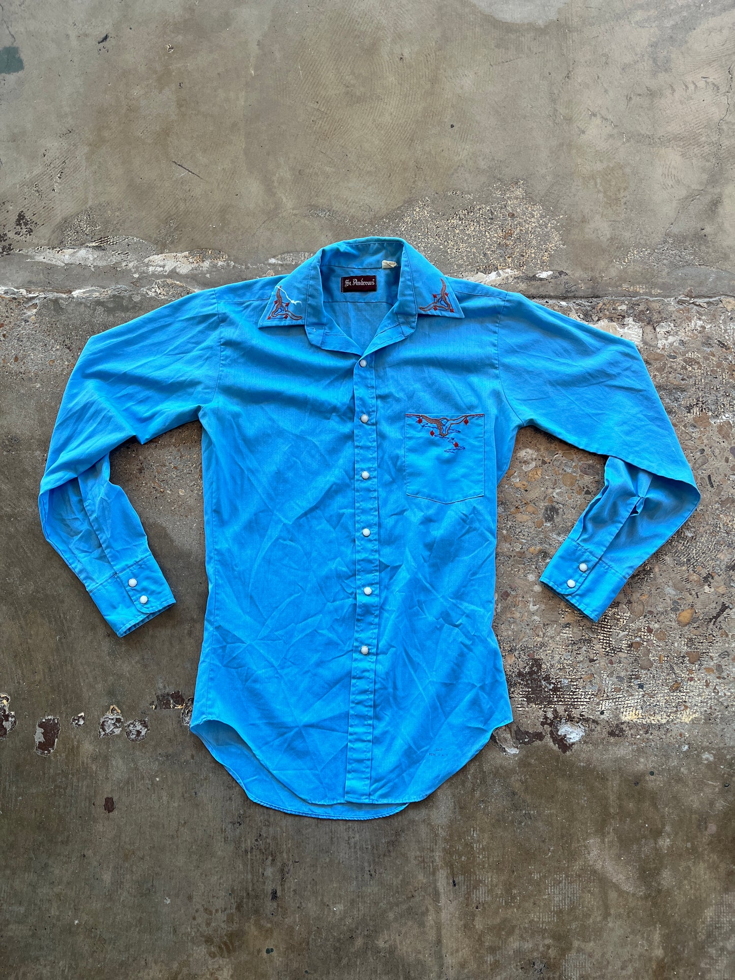 St. Andrews Blue Longhorn Embroidered Pearl Snap