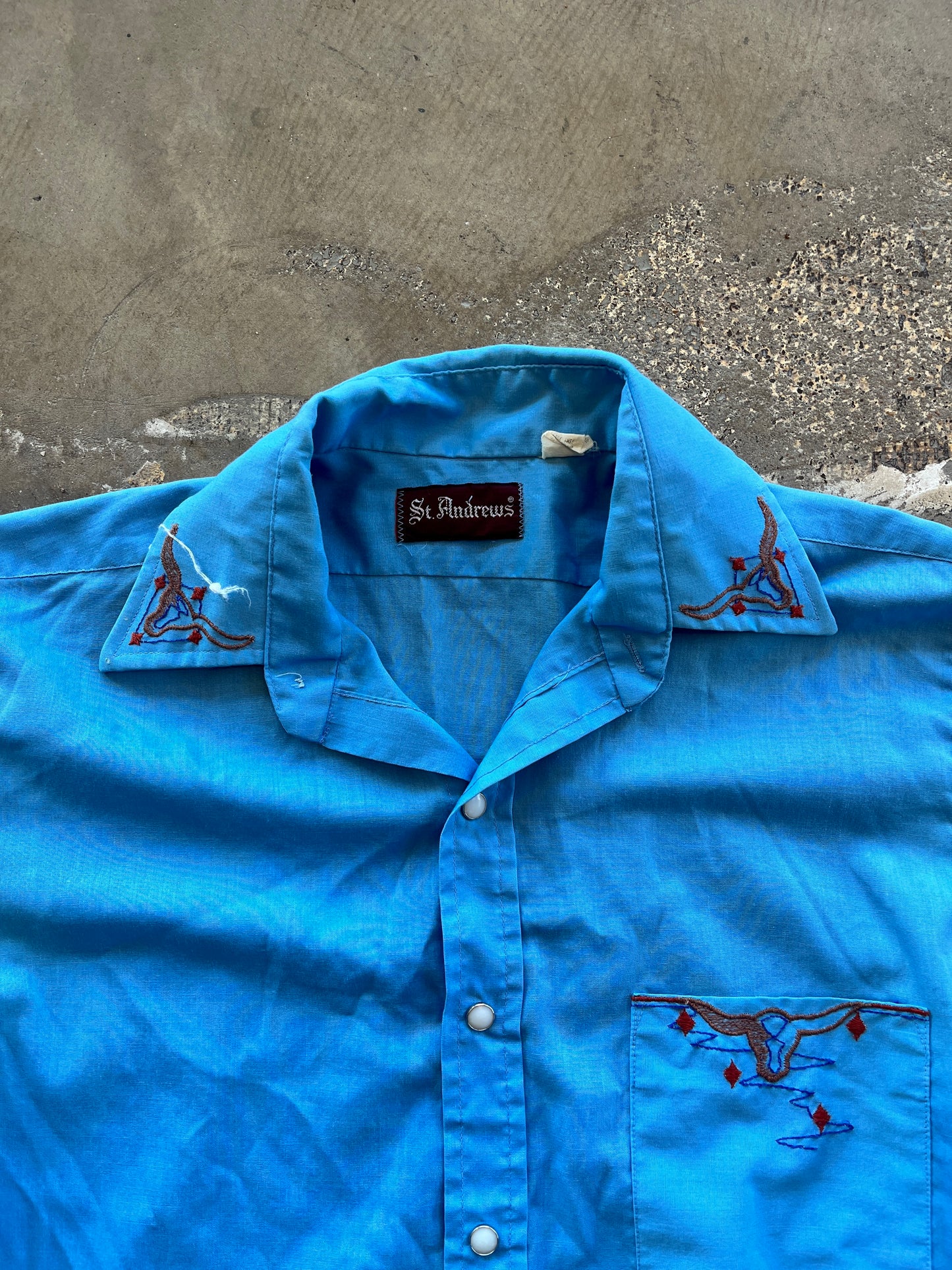 St. Andrews Blue Longhorn Embroidered Pearl Snap