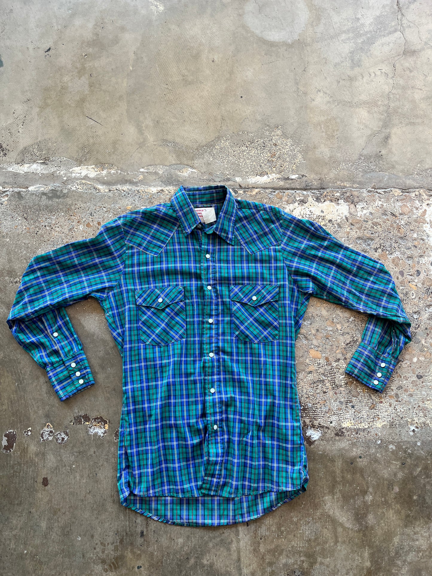 Navy Plaid Saddle King Pearl Snap