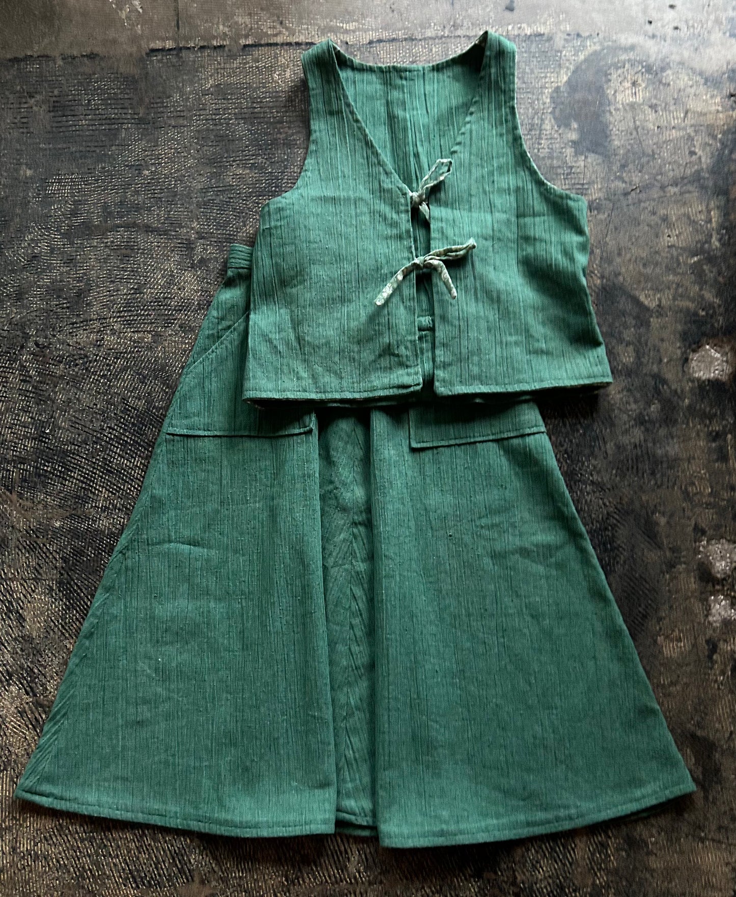 Handmade Green Linen Skirt Set