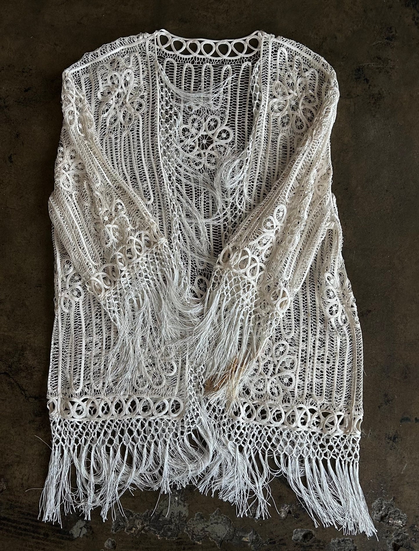 White Fringe Knit 2 Piece Blouse
