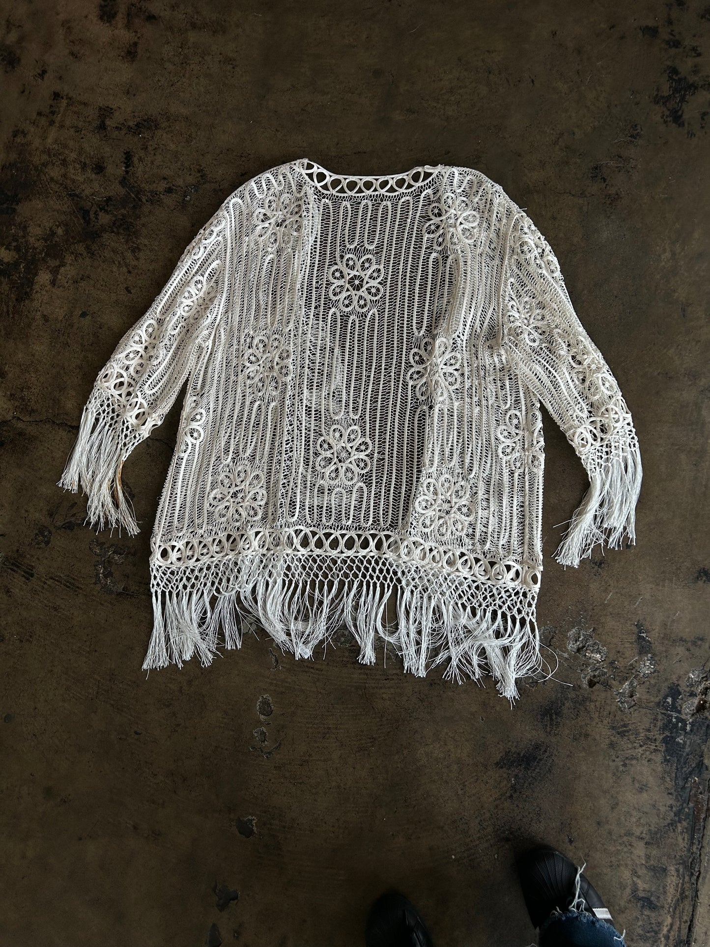 White Fringe Knit 2 Piece Blouse