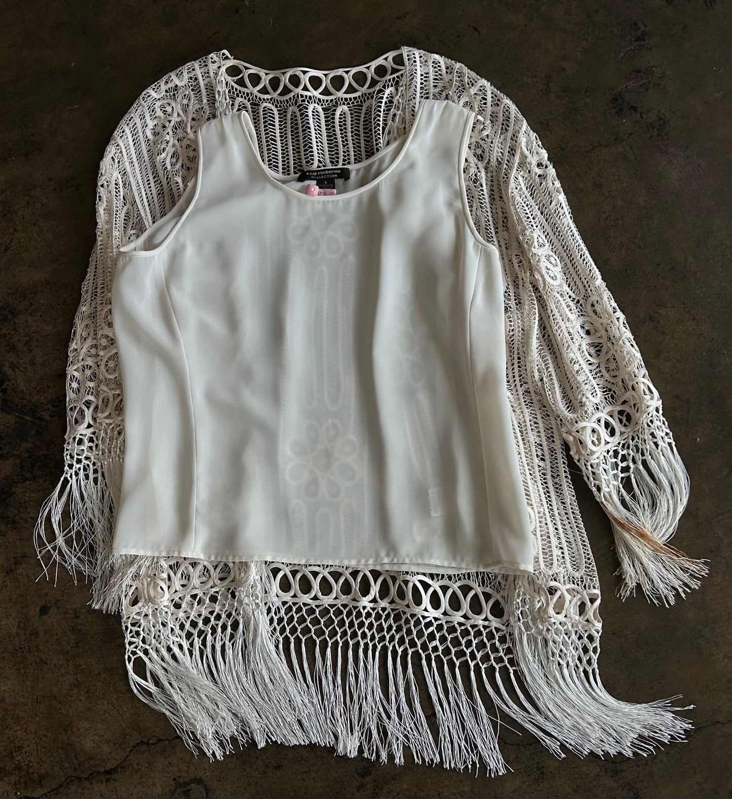 White Fringe Knit 2 Piece Blouse