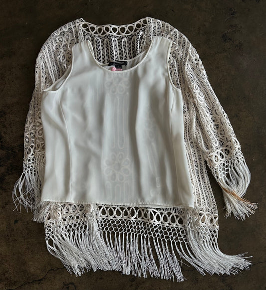 White Fringe Knit 2 Piece Blouse