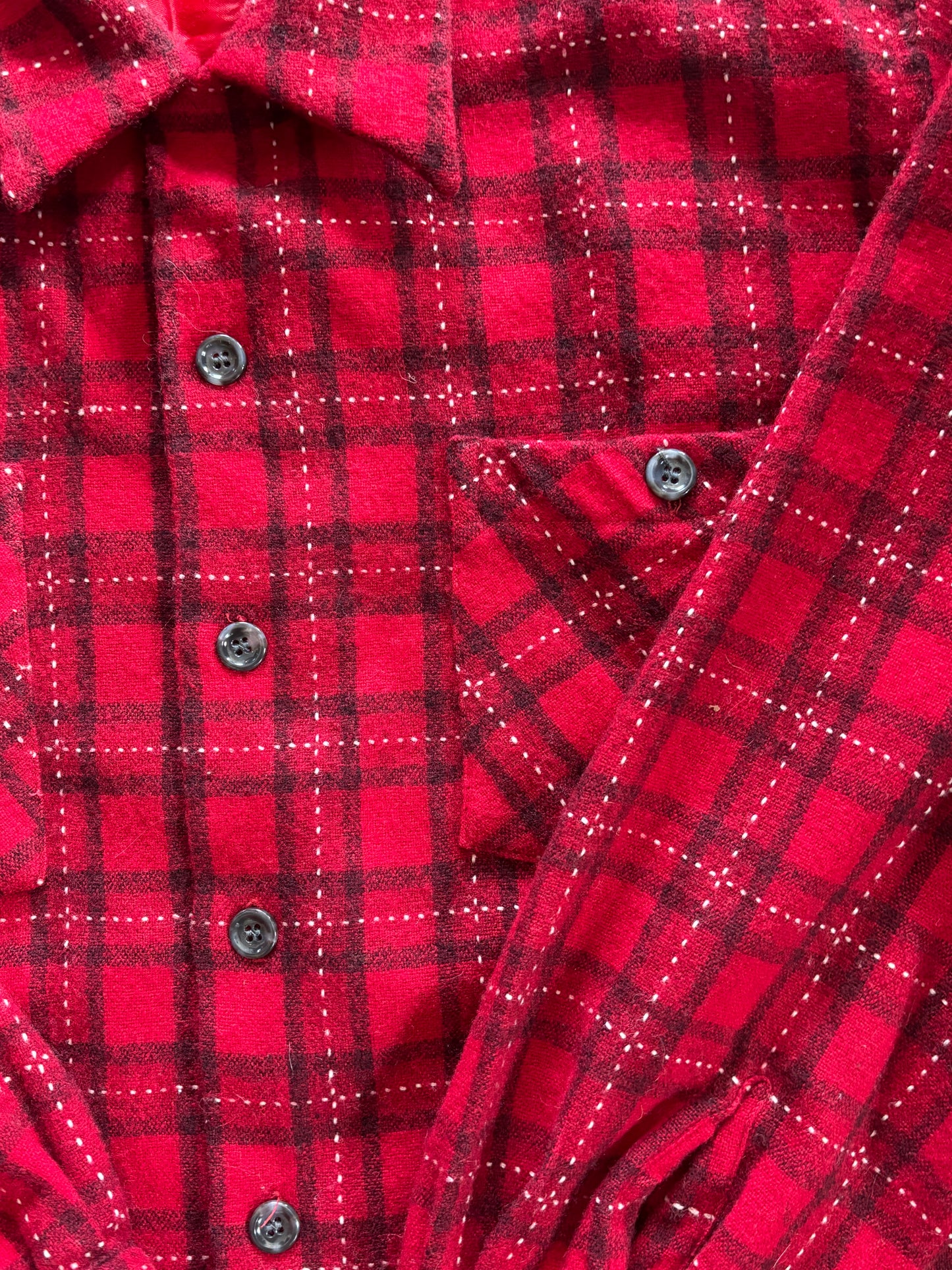 Red Plaid Black Bear Wool Button Up
