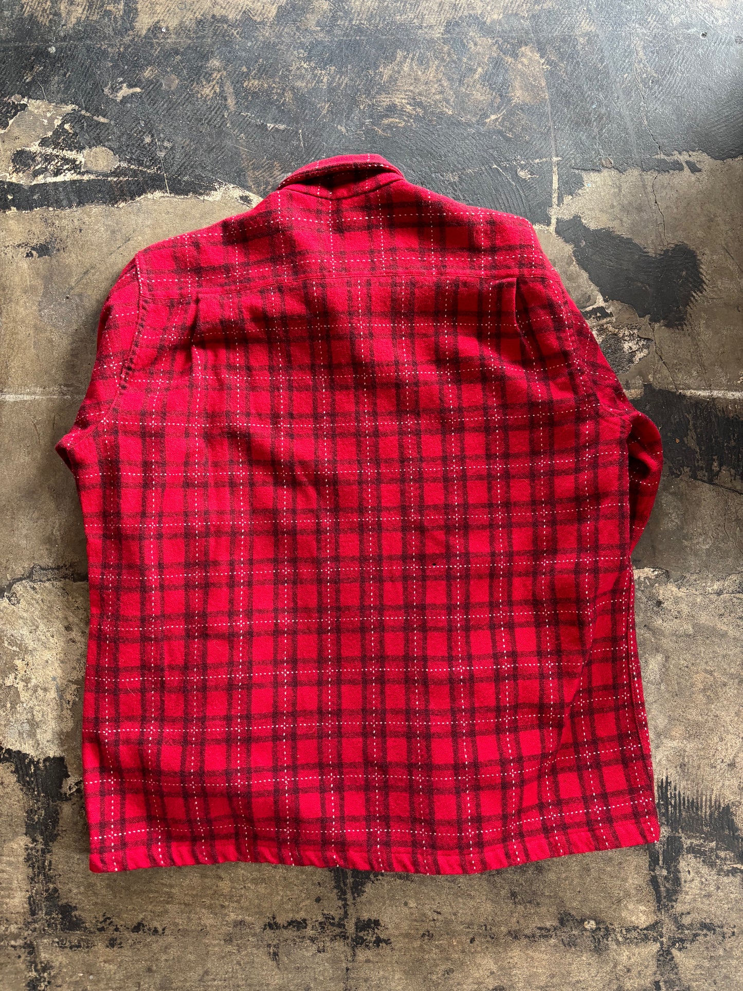Red Plaid Black Bear Wool Button Up